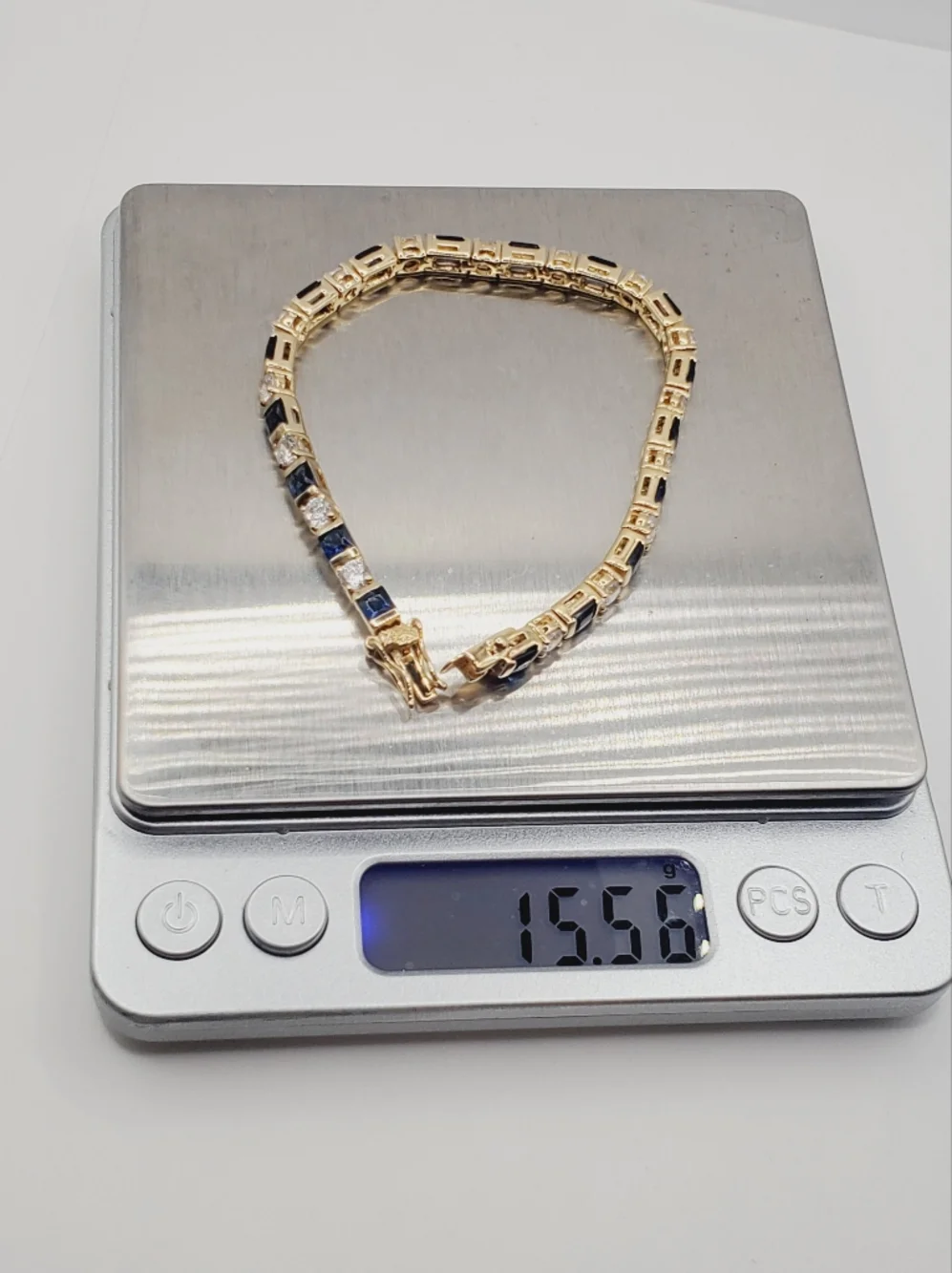 Yellow Gold - 925 Sterling Silver Blue Sapphire Tennis Bracelet